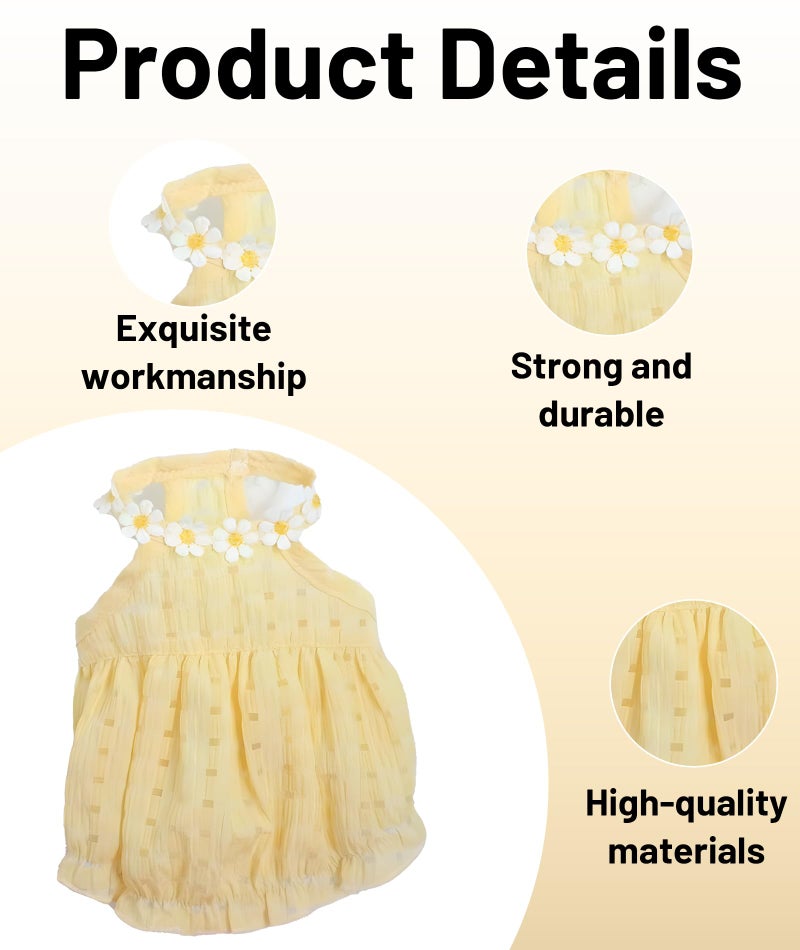 VayuSrot Cat Dress, Dog Dress, Yellow Pet Dress for Small Cats and Dogs, Comfortable Winter Outfit for Special Occasions, Photography, Social Media, Fits Pets 8-11 Jin, Back Length 35cm, Chest 45cm - Image 3