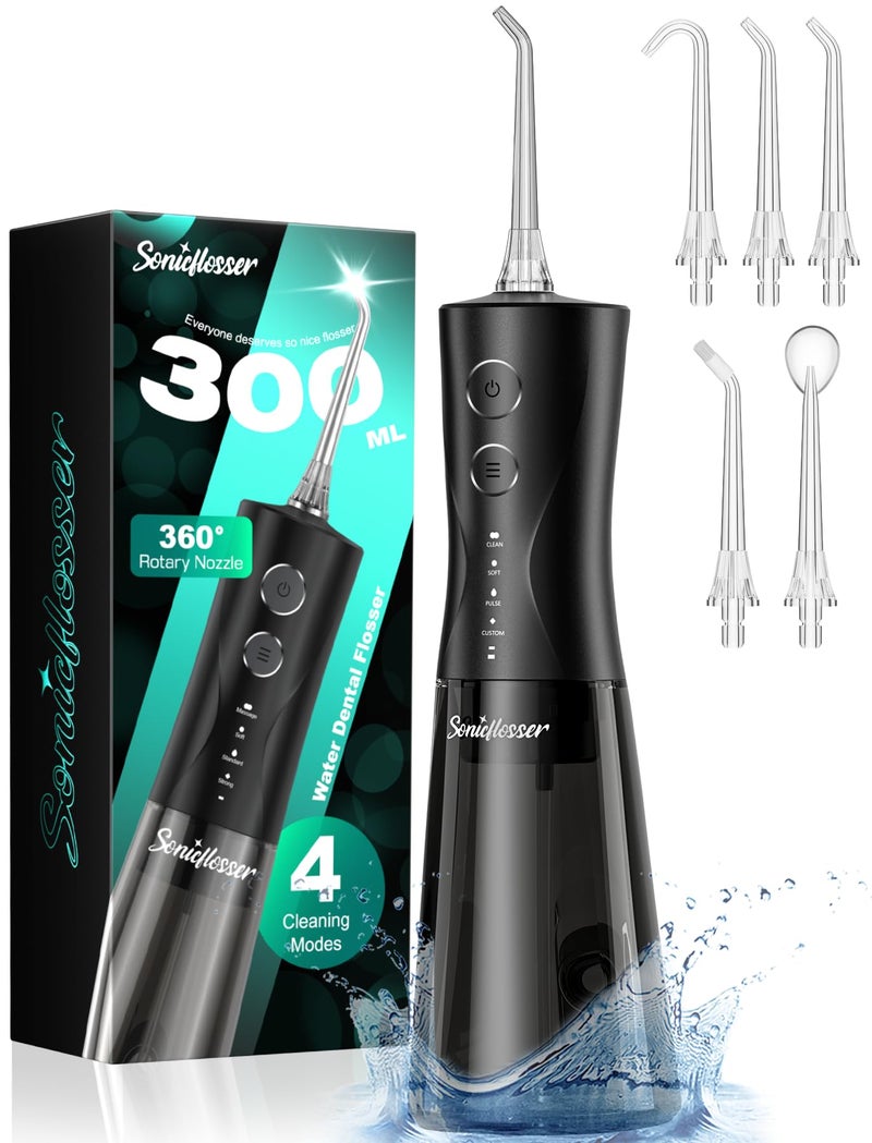 Sonicflosser Portable Water Flosser for Teeth Pick - 4 Modes & 5 Tips, 300ML Cordless Design for Home Travel, IPX7 Waterproof, Rechargeable for Ultimate Clean, Ideal for Sensitive Gums and Braces BPA-Free - Image 1