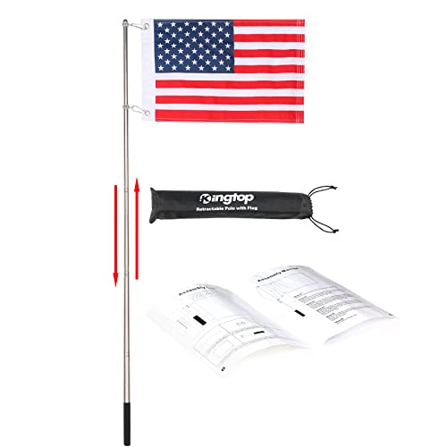 KINGTOP Telescopic Flagpole with American Flag - 12x18 USA Flag for Golf Carts, Boats, Biking | Includes Storage Bag, Durable 48" Stainless Steel Pole and Flag, Meets Safety Laws - Image 1