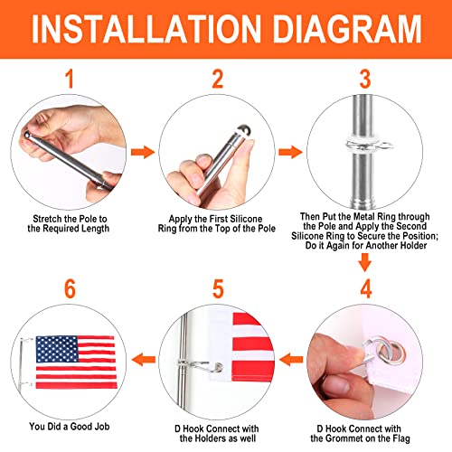 KINGTOP Telescopic Flagpole with American Flag - 12x18 USA Flag for Golf Carts, Boats, Biking | Includes Storage Bag, Durable 48" Stainless Steel Pole and Flag, Meets Safety Laws - Image 5