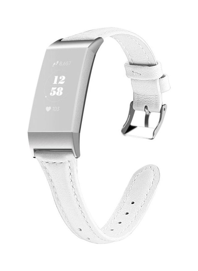 NIBEMINENT Slim Head Leather Strap For Fitbit Charge 3 / 4 White - Image 1
