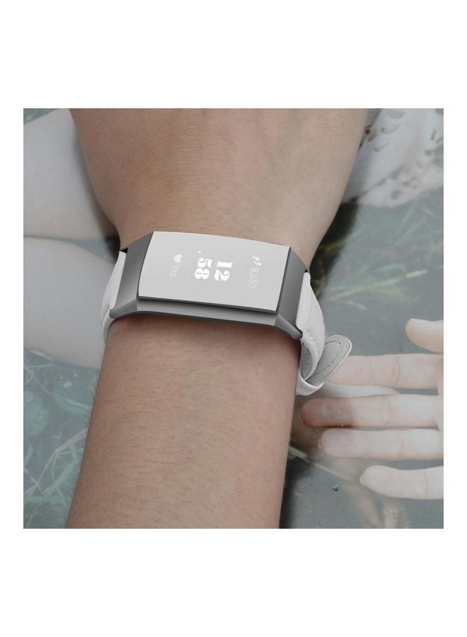 NIBEMINENT Slim Head Leather Strap For Fitbit Charge 3 / 4 White - Image 2