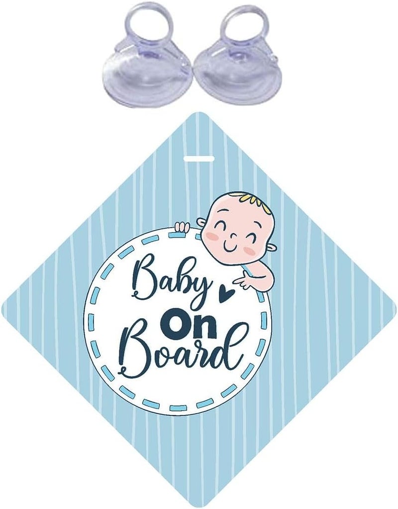 CVANU 2pcs Baby on Board Laminated Kids Safety Vinyl Sticker with 2 Suction Cup for Car Drivers (6inX6in)_R1-2 Cleaner resistant - Image 2