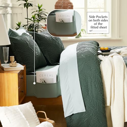 Geniospin Queen Comforter Set - 7 Pieces Dark Green Bedding Set, Botanical Textured Comforter Bed Set, All Season Lightweight Bed in a Bag with Comforter, Sheets, Pillowcases & Shams - Image 5