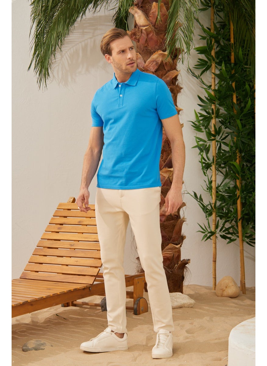Odelon - Men's Basic Polo Neck T-Shirt (Regular Fit) Turquoise - Image 1