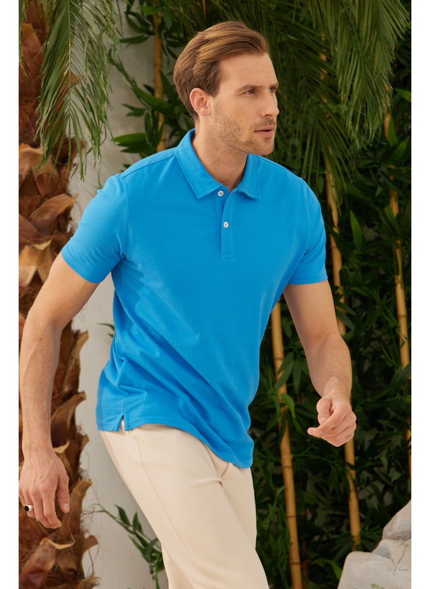 Odelon - Men's Basic Polo Neck T-Shirt (Regular Fit) Turquoise - Image 1