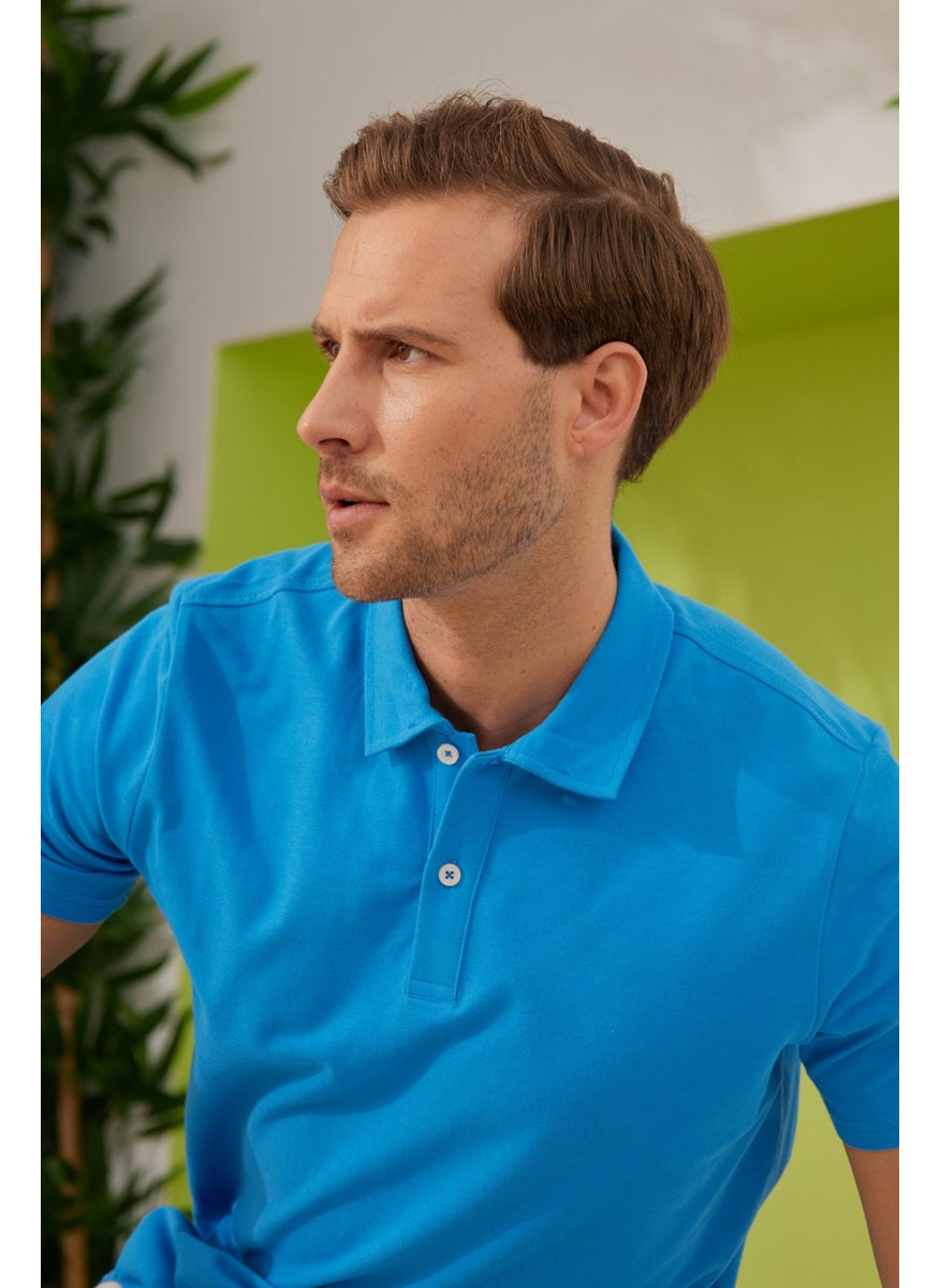 Odelon - Men's Basic Polo Neck T-Shirt (Regular Fit) Turquoise - Image 1