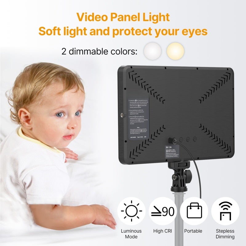 في جيم لوحة إضاءة فيديو LED مقاس 26×17 سم - 96 ليد أبيض و 96 ليد وورم - ثنائي اللون 9-10 واط - درجة حرارة اللون من 2500 كلفن إلى 9000 كلفن - مؤشر تجسيد لوني +90 - تحكم عن بعد - إضاءة ناعمة ومتساوية - 600 لوكس - زاوية شعاع 120 درجة - مناسبة للبث المباشر والتصوير الفوتوغرافي والفيديو والاجتماعات عبر الفيديو - Image 4