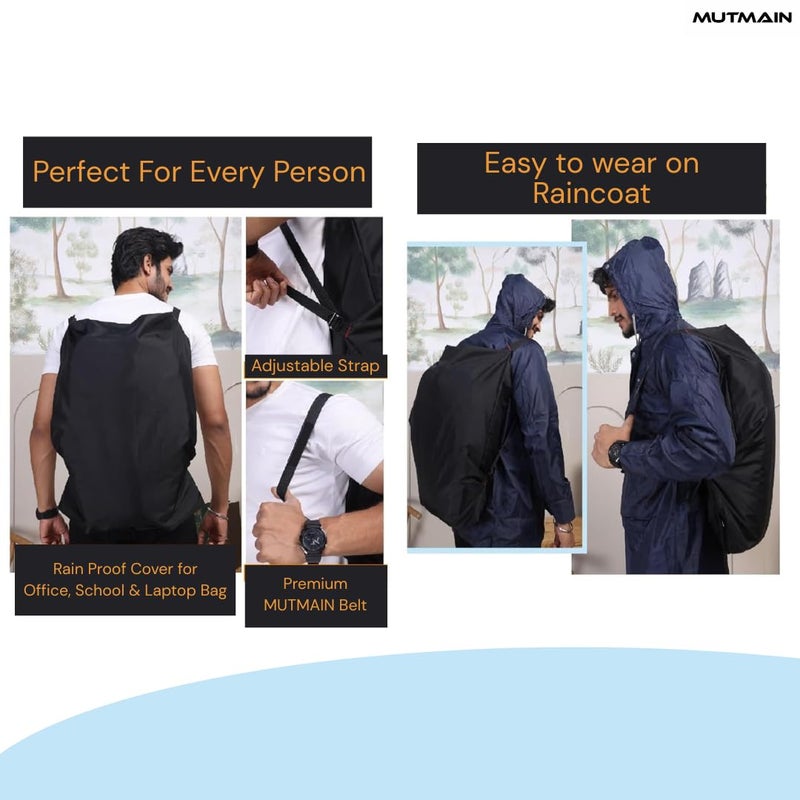 MUTMAIN Full Bag Cover Waterproof rain Cover for Backpack with Storage Pouch, All Side Covered Bag for School, Laptop, Office, Collage Bags with Shoulder Strap, PU Material (30L Full Bag Cover) Black - Image 3