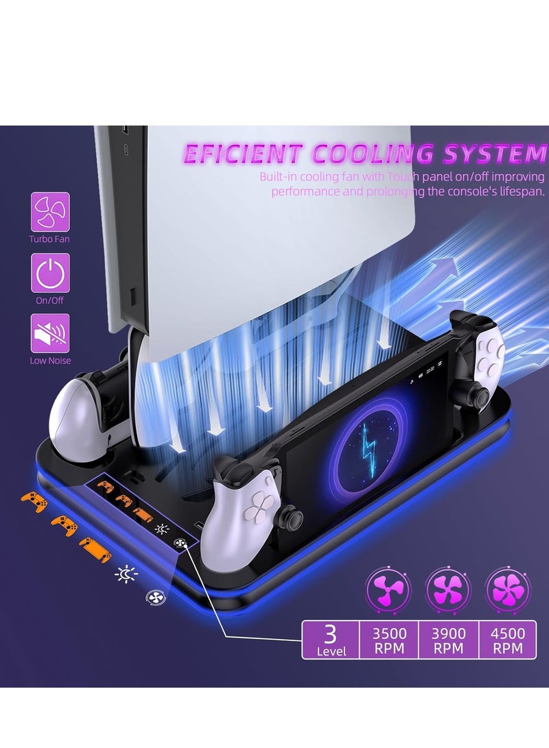 PS5 / PS5 Slim Stand and Cooling Station with RGB LED Controller Charging Station for PlayStation 5 Console, PS Portal Charging Dock, PS5 / PS5 Slim Accessories with 3 Level Cooling Fan - Image 2