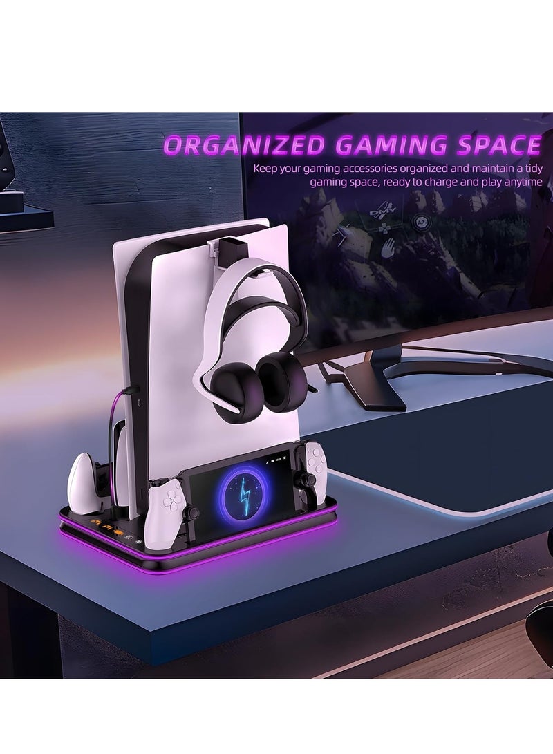 PS5 / PS5 Slim Stand and Cooling Station with RGB LED Controller Charging Station for PlayStation 5 Console, PS Portal Charging Dock, PS5 / PS5 Slim Accessories with 3 Level Cooling Fan - Image 5