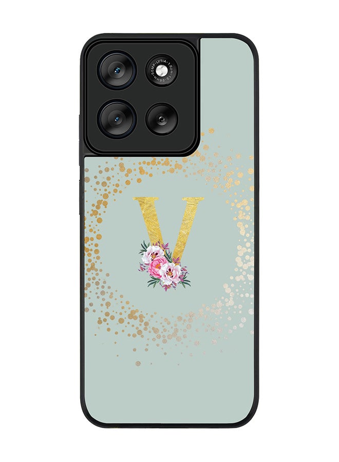 Stylizedd For Motorola Moto G56 Case,Slim fit Camera Protection, Shockproof Thin Phone cover  - Custom Monogram Floral - V  (Light Grey ) - Image 1
