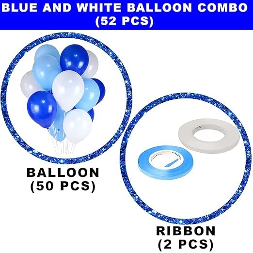 BRIJBAZAAR Blue and White Balloons for Decoration - 50Pcs Metallic Balloons Combo - Image 2