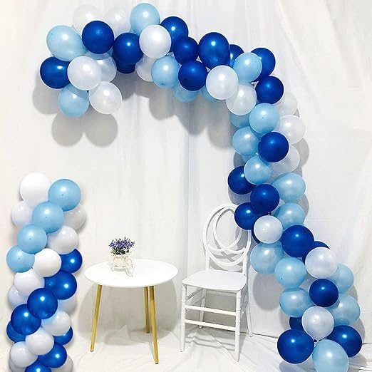 BRIJBAZAAR Blue and White Balloons for Decoration - 50Pcs Metallic Balloons Combo - Image 1