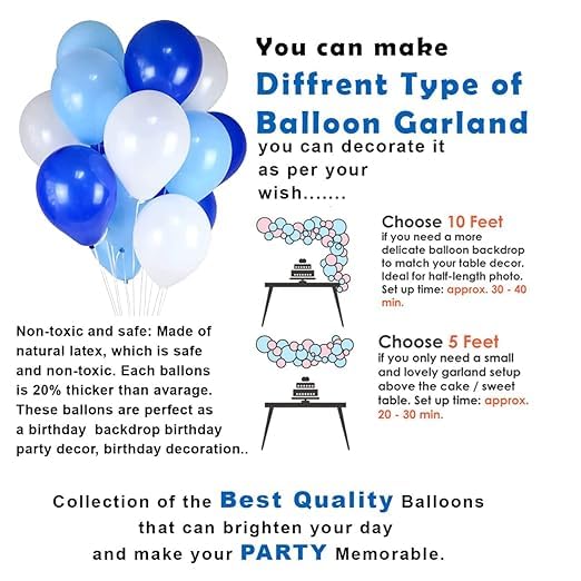 BRIJBAZAAR Blue and White Balloons for Decoration - 50Pcs Metallic Balloons Combo - Image 3