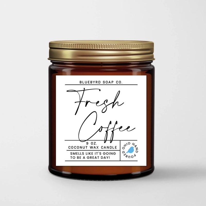 Bluebyrd Soap Co. Fresh Coffee Candle Jar 9oz | Highly Scented Coffee Candles for Home - Coconut Wax Jar Candle with 100% Cotton Wick - Slow Clean Burn 55+ Hours | Vegan (Fresh Coffee, 9oz) - Image 1