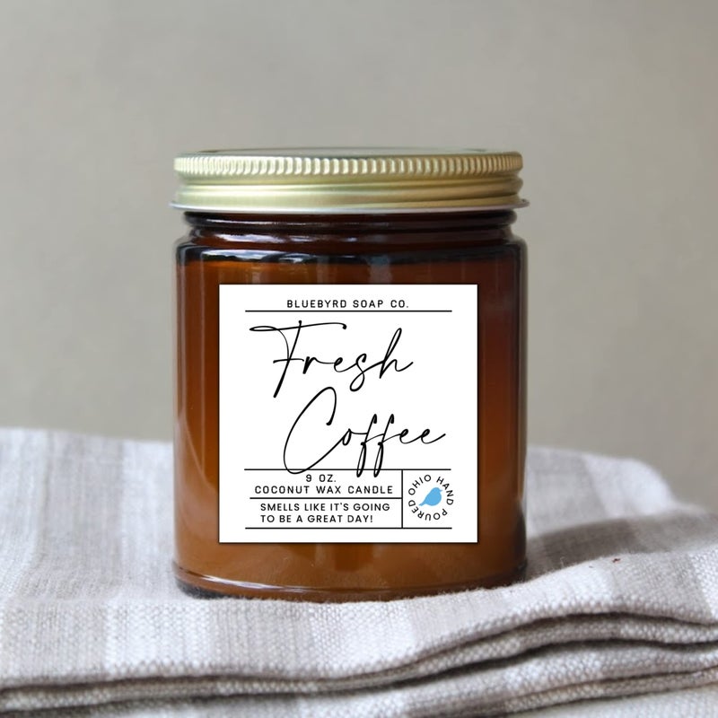 Bluebyrd Soap Co. Fresh Coffee Candle Jar 9oz | Highly Scented Coffee Candles for Home - Coconut Wax Jar Candle with 100% Cotton Wick - Slow Clean Burn 55+ Hours | Vegan (Fresh Coffee, 9oz) - Image 3