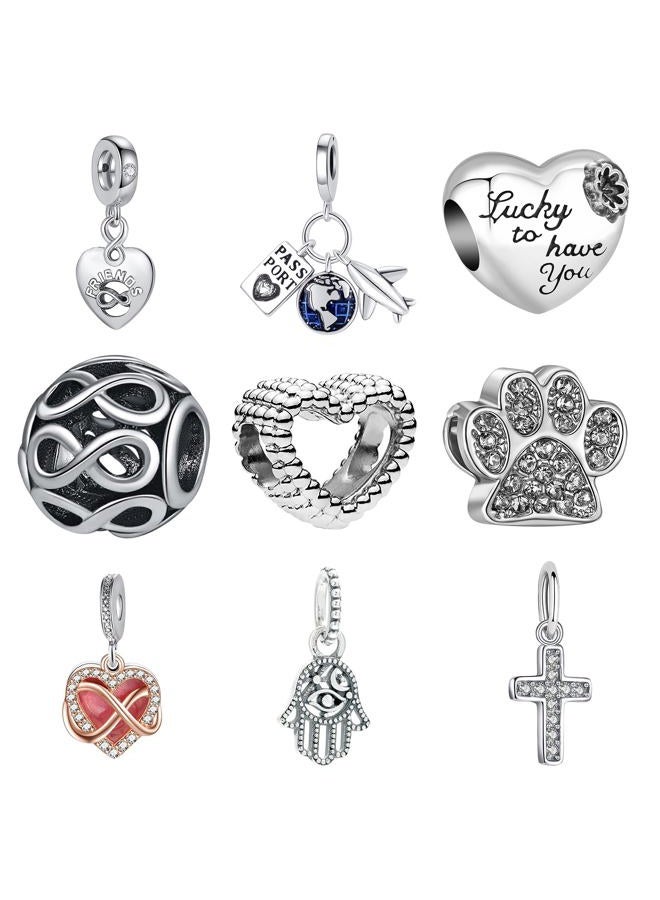 Acrobious 9PCS European Charms Beads Pendant For Bracelet, Charms DIY Bracelets Necklace Jewellery Gift for Birthday Valentine's Day Party Christmas Mother's Day heart cross starfish turtle family dog paw - Image 1