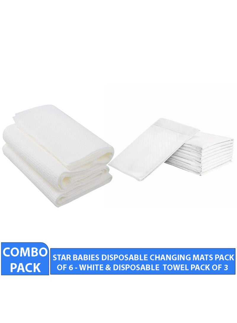 STAR BABiES Combo Pack Diposable Changing Mat 6Pcs With Disposable Towel Pack Of 3 White  - Image 2