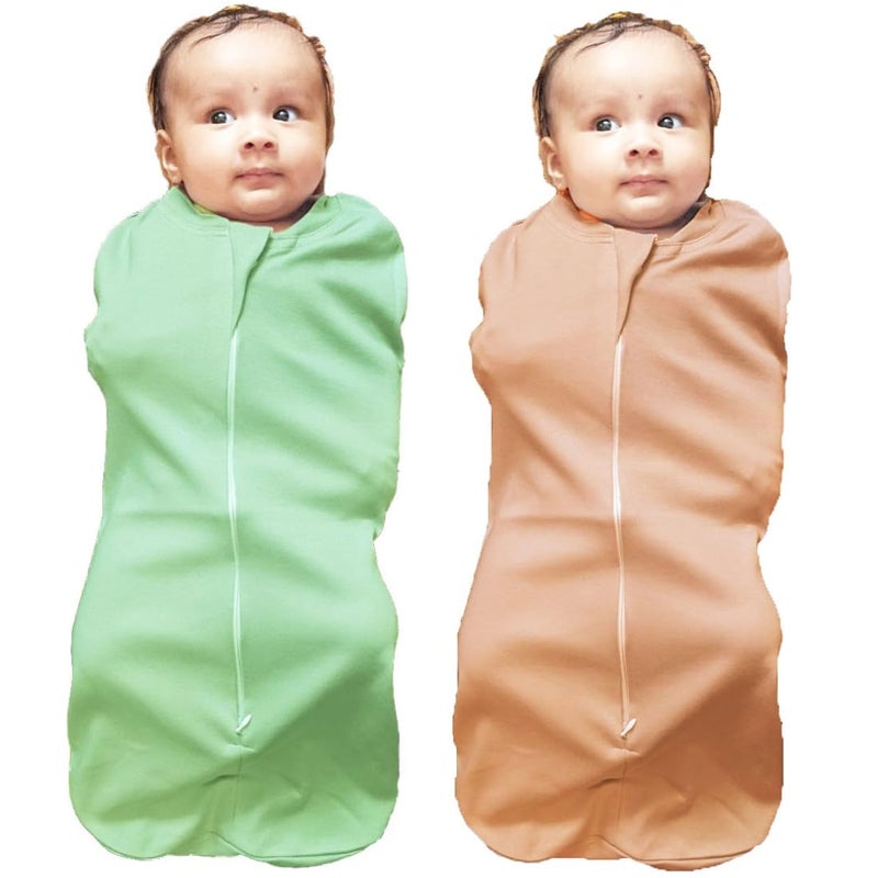 MammaChamp PODZipper SwaddleSleeping BagBlanketsWrapSack for NewbornInfant Baby 03 Months Packof 2 Light Green Biscuit