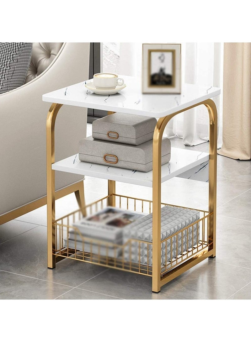 DubaiGallery Fashion Side End Table and Nightstand Bedside Desk with Storage Basket for Living Room or Bedroom - Image 2