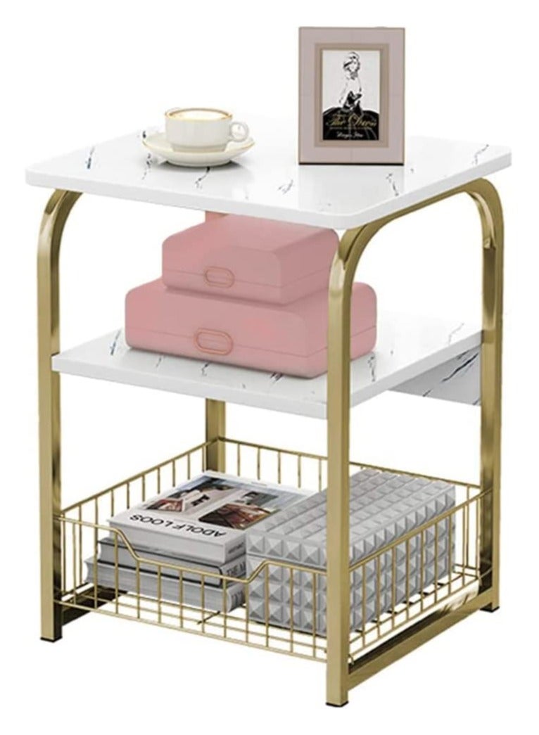 DubaiGallery Fashion Side End Table and Nightstand Bedside Desk with Storage Basket for Living Room or Bedroom - Image 3