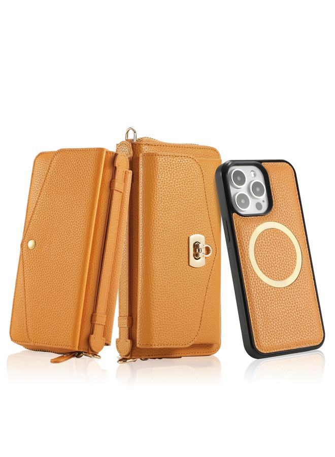 اس-توب جراب هاتف iPhone 15 Pro Max MagSafe Crossbody متعدد الوظائف بسحاب محفظة من جلد الليتشي - Image 2