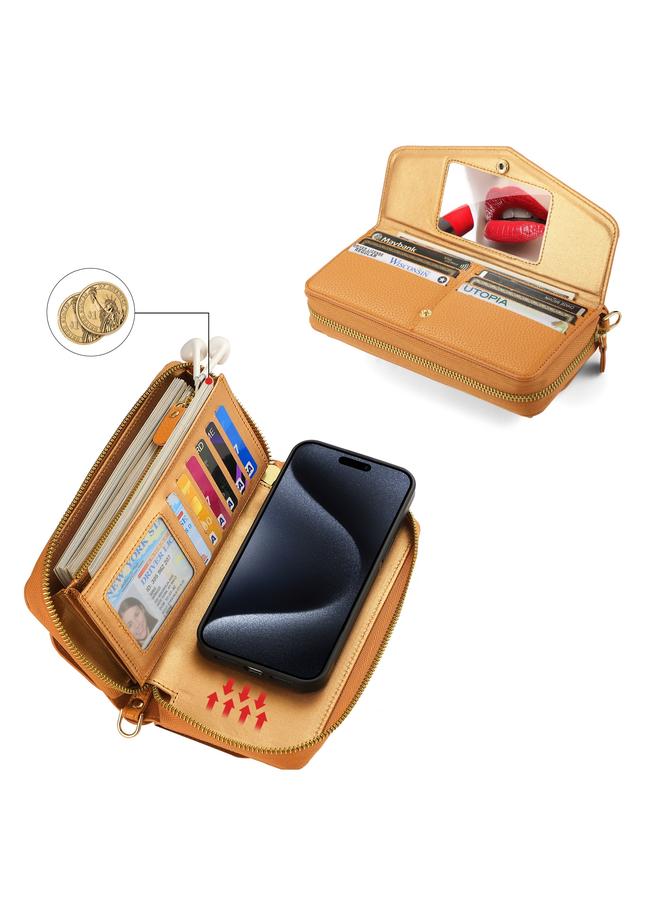 اس-توب جراب هاتف iPhone 15 Pro Max MagSafe Crossbody متعدد الوظائف بسحاب محفظة من جلد الليتشي - Image 3