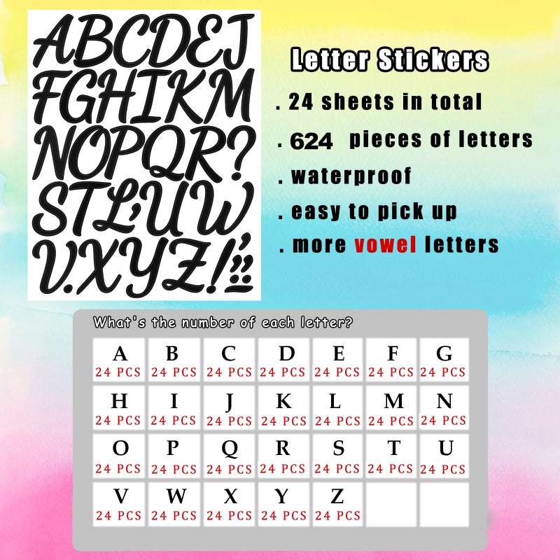 Bemeol 864 Pieces Letter Stickers 24 Sheets 2 Inch Self Adhesive Stickers Letters for Bulletin Board Classroom Mailbox Door Home Decor(Black) - Image 2