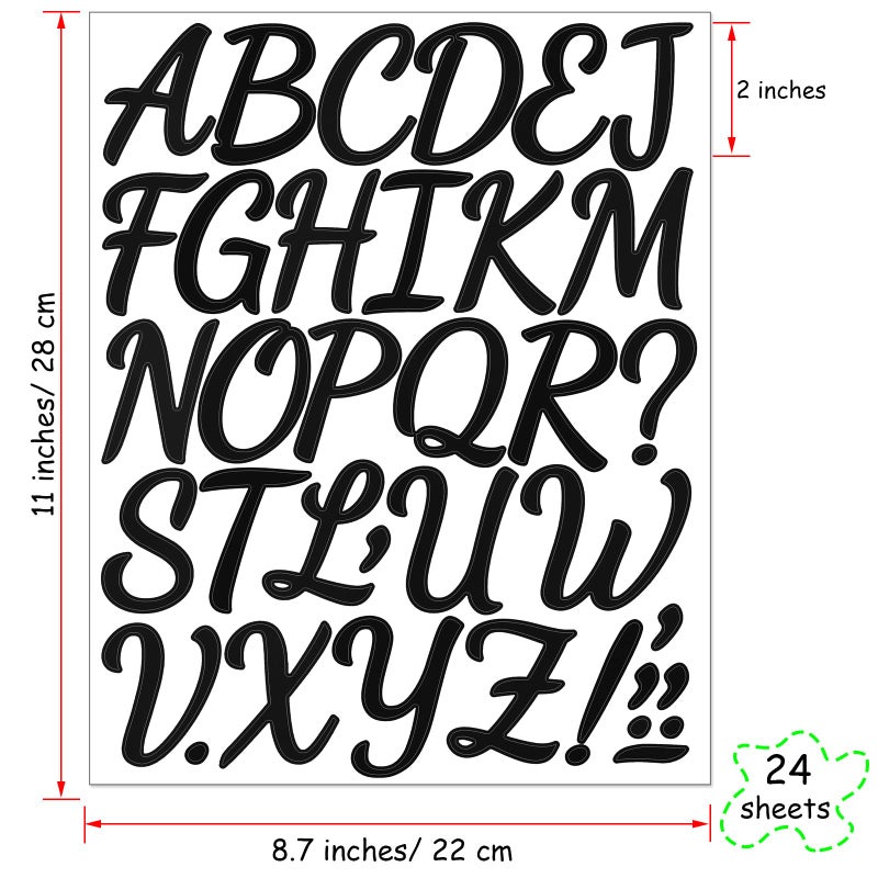 Bemeol 864 Pieces Letter Stickers 24 Sheets 2 Inch Self Adhesive Stickers Letters for Bulletin Board Classroom Mailbox Door Home Decor(Black) - Image 3