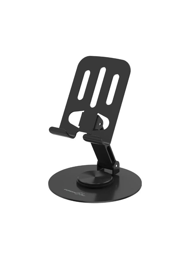 porodo Blue Desktop Phone Holder with 360° Rotating Base, Foldable Adjustable Arm, Stable Non-Slip Base, Aluminum Alloy & Carbon Steel Build, Universal Compatibility for Horizontal & Vertical Viewing – Black - Image 1