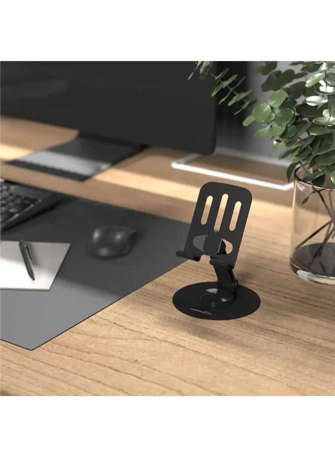porodo Blue Desktop Phone Holder with 360° Rotating Base, Foldable Adjustable Arm, Stable Non-Slip Base, Aluminum Alloy & Carbon Steel Build, Universal Compatibility for Horizontal & Vertical Viewing – Black - Image 4