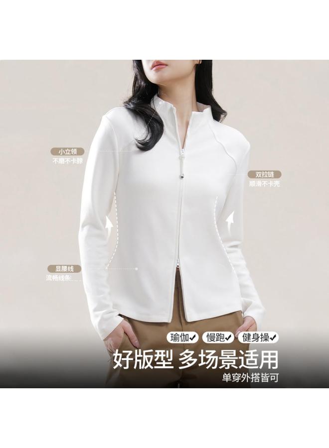 Modal قميص أساسي مزدوج الجوانب بياقة واقفة للنساء - سترة كاردينغ بسحاب مزدوج لشتاء وخريف 2023 - هودي ضيق مناسب للداخلية - قمة شبه طوق تورتل - Image 4