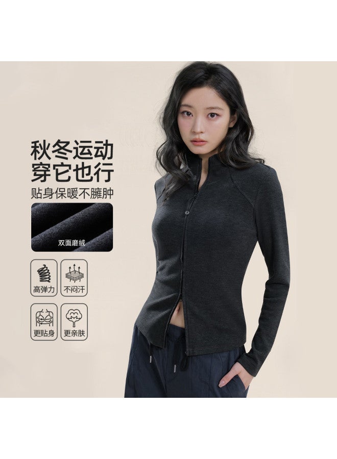 Modal قميص أساسي مزدوج الجوانب بياقة واقفة للنساء - سترة كاردينغ بسحاب مزدوج لشتاء وخريف 2023 - هودي ضيق مناسب للداخلية - قمة شبه طوق تورتل - Image 3