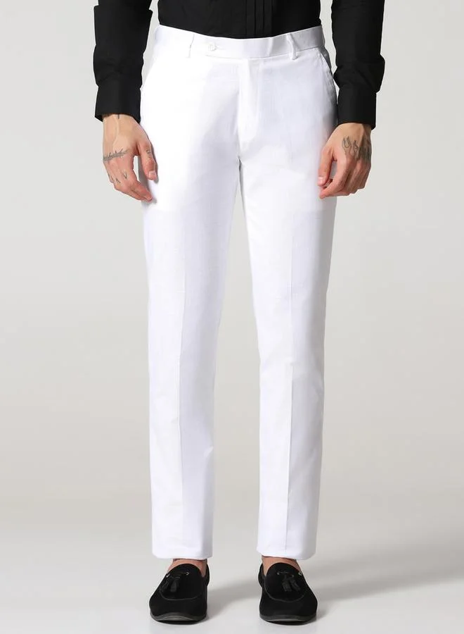Take Two Men White Linen Slim Fit Trousers