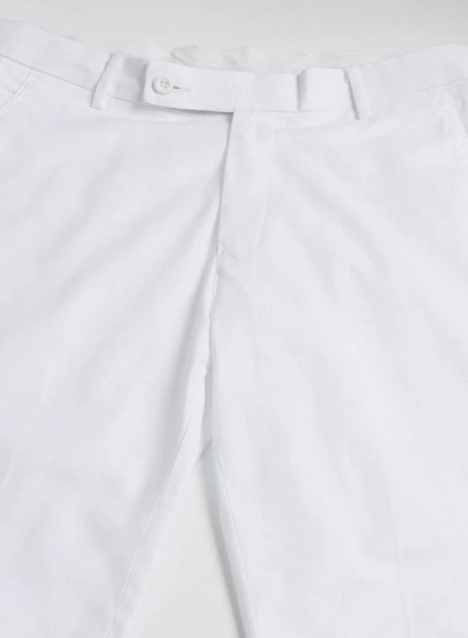 Take Two Men White Linen Slim Fit Trousers
