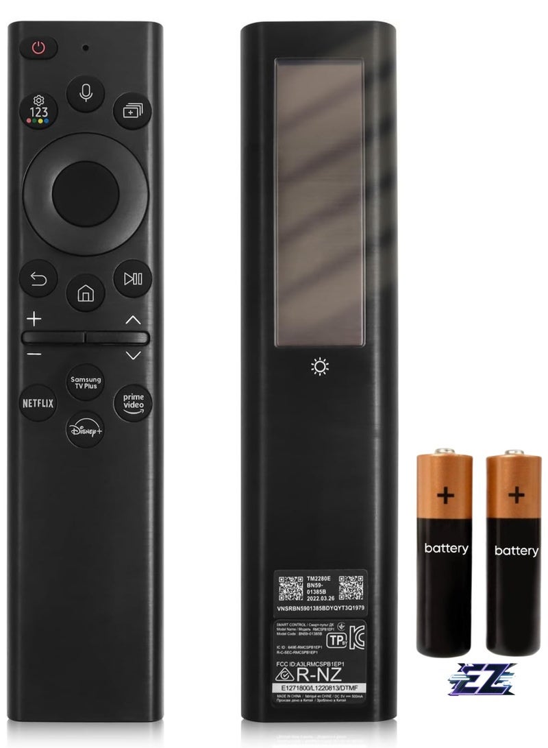 PopZa BN59-01385A Rechargeable Solar Cell Bluetooth Remote Control for Samsung Smart TV, Compatible with Samsung Smart TVs Neo QLED 2021-2023, Frame and Crystal UHD TV Series with battery - Image 1