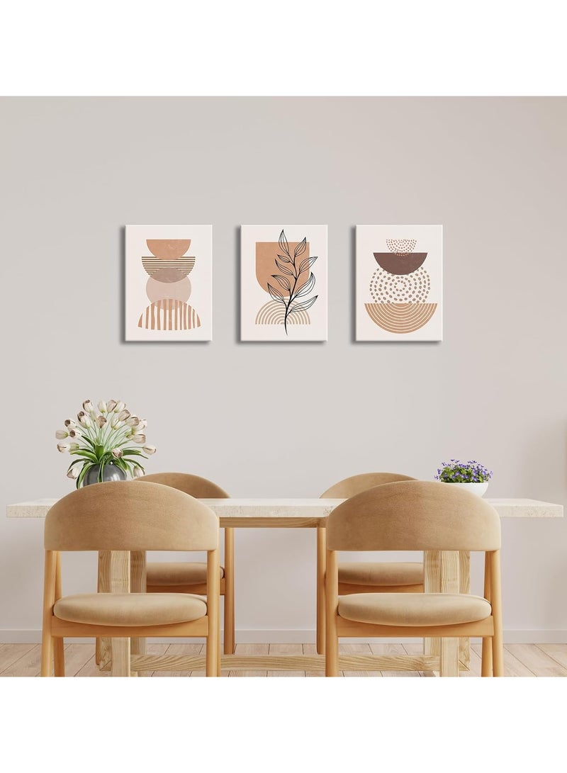 RATSAW Set Of 3 Framed Canvas Wall Arts Stretched Over Wooden Frame Paintings for Home Living Room Office Decor 30x40 cm Boho Sun and Moon Canvas  Abstract Wall Art Prints Framed Painting - Image 1