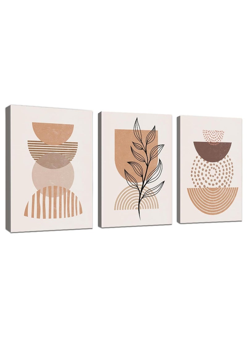 RATSAW Set Of 3 Framed Canvas Wall Arts Stretched Over Wooden Frame Paintings for Home Living Room Office Decor 30x40 cm Boho Sun and Moon Canvas  Abstract Wall Art Prints Framed Painting - Image 5