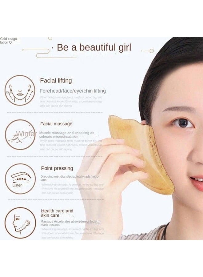 إسكدنيا أداة تدليك القرون الطبيعية غوا شا، مضادة للشيخوخة ومضادة للتجاعيد، أحجار تدليك لوح غوا شا، أداة تدليك متعددة الوظائف لعلاج الوخز بالإبر في المنتجع الصحي (أصفر) - Image 4