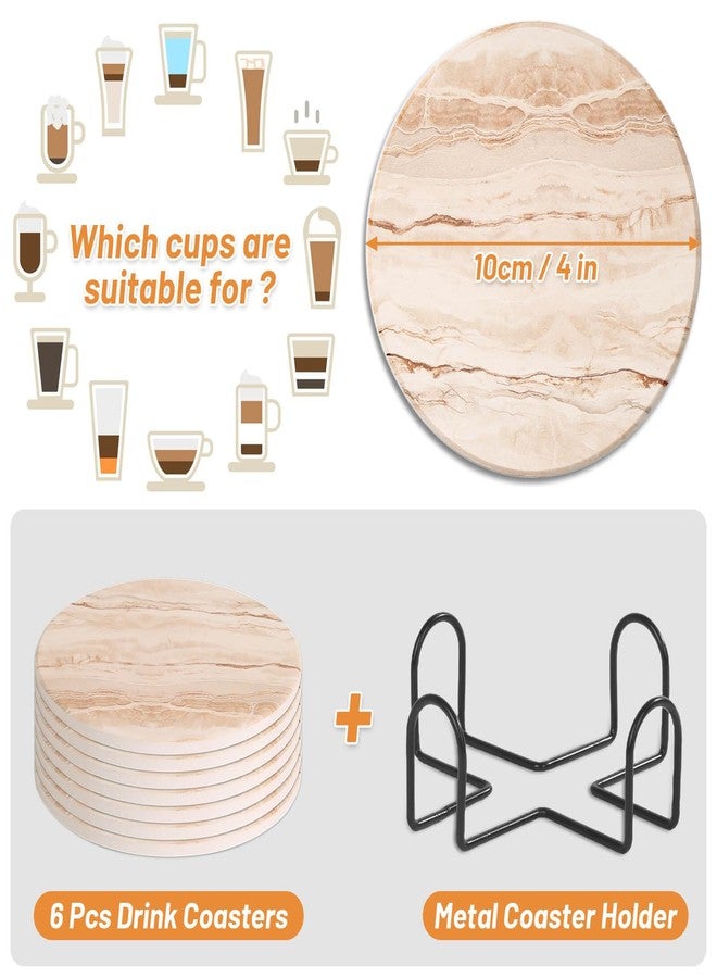 Acejoz Drink Coasters Set of 6, Absorbent Coaster for Coffee Table Decor, Marble Style Ceramic Coaster for Home Decor, 4 Inches - Image 3