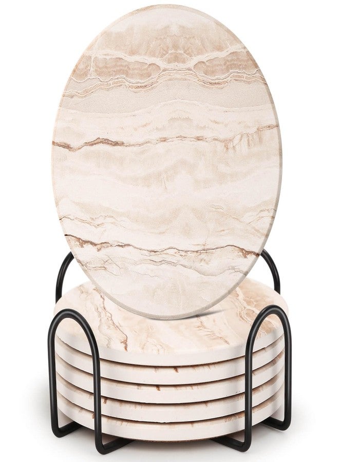 Acejoz Drink Coasters Set of 6, Absorbent Coaster for Coffee Table Decor, Marble Style Ceramic Coaster for Home Decor, 4 Inches - Image 1