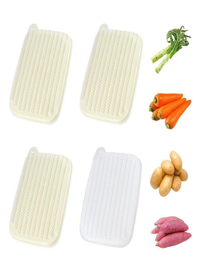 PKRFCJ 4 Pcs Vegetable Brush, Vegetable Scrubber, Potato Scrubber Brush, Effectively Removes Dirt for Potatoes Carrots Lotus Roots Cucumbers (White, Beige) - Image 1