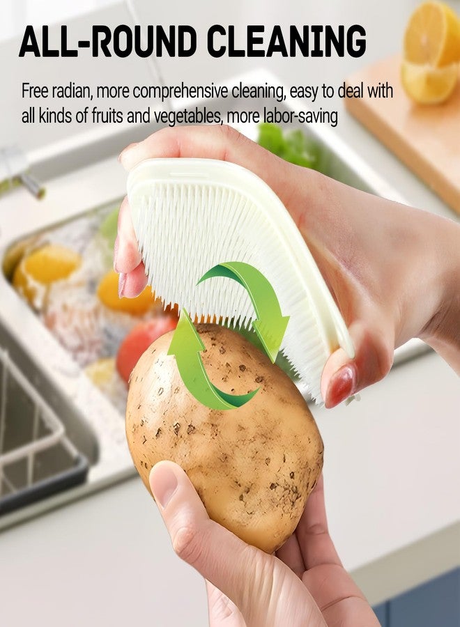 PKRFCJ 4 Pcs Vegetable Brush, Vegetable Scrubber, Potato Scrubber Brush, Effectively Removes Dirt for Potatoes Carrots Lotus Roots Cucumbers (White, Beige) - Image 3