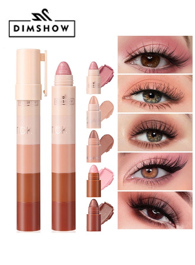 DIMSHOW 5 Colors Eye Shadow Stick, Portable Multi-Functional Shiny Lazy Eye Shadow Pen High Light Contour Eye Silkworm Pen Pearl Waterproof Eye Shadow Stick Pink - Image 1