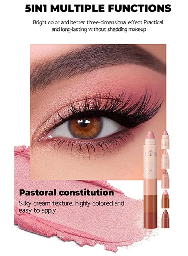 DIMSHOW 5 Colors Eye Shadow Stick, Portable Multi-Functional Shiny Lazy Eye Shadow Pen High Light Contour Eye Silkworm Pen Pearl Waterproof Eye Shadow Stick Pink - Image 5