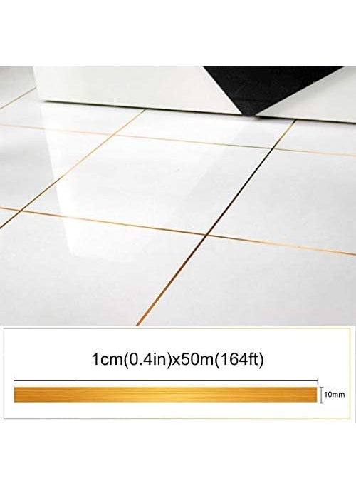 MSA - MSA 50 Meter Home Tile Sticker Waterproof Gap Sealing Tape Strip Adhesive Tile Decoration Floor Tape for Floor and Wall (1 cm x 50m) (Golden) - Image 1