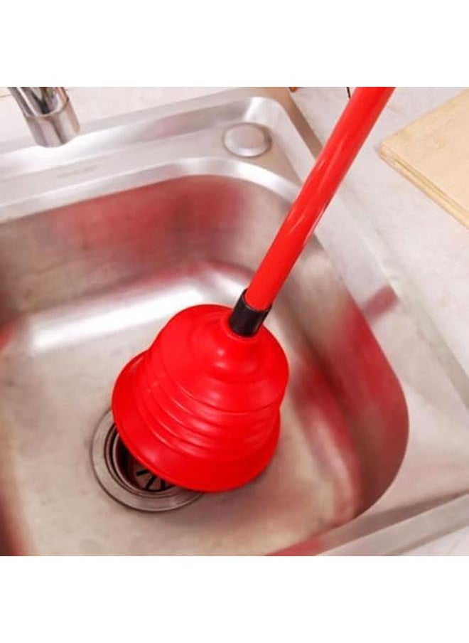 ECVV Air Toilet Plunger Powerful Unblocker For General Use Clears And Unblocks Toilets Bathroom Sink With Unique Bellows Design Easy To Clean Heavy Duty And Convenient Handle Commercial Style Red  - Image 2