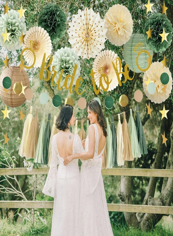 FETETIJD Bridal Shower Decorations Sage Green Bachelorette Party Decorations Bride To Be Banner Olive Sage Green Paper Pom Poms Paper Tassel Garlands Wedding Shower Party Decor - Image 2