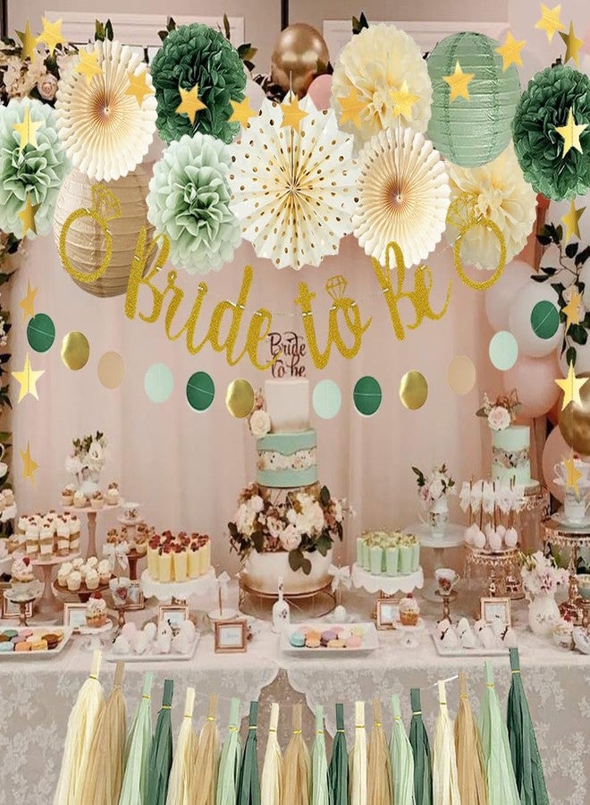 FETETIJD Bridal Shower Decorations Sage Green Bachelorette Party Decorations Bride To Be Banner Olive Sage Green Paper Pom Poms Paper Tassel Garlands Wedding Shower Party Decor - Image 4